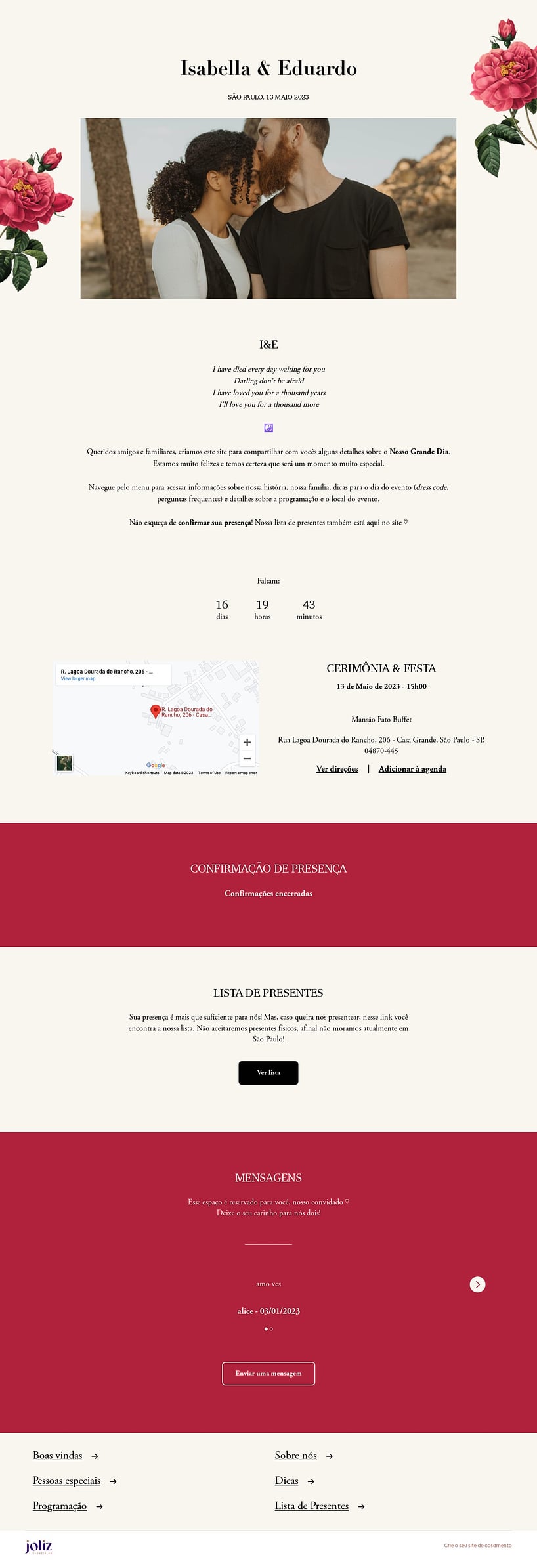 Crie seu site de Casamento - Rosas Vermelhas Delicado| FestaLab