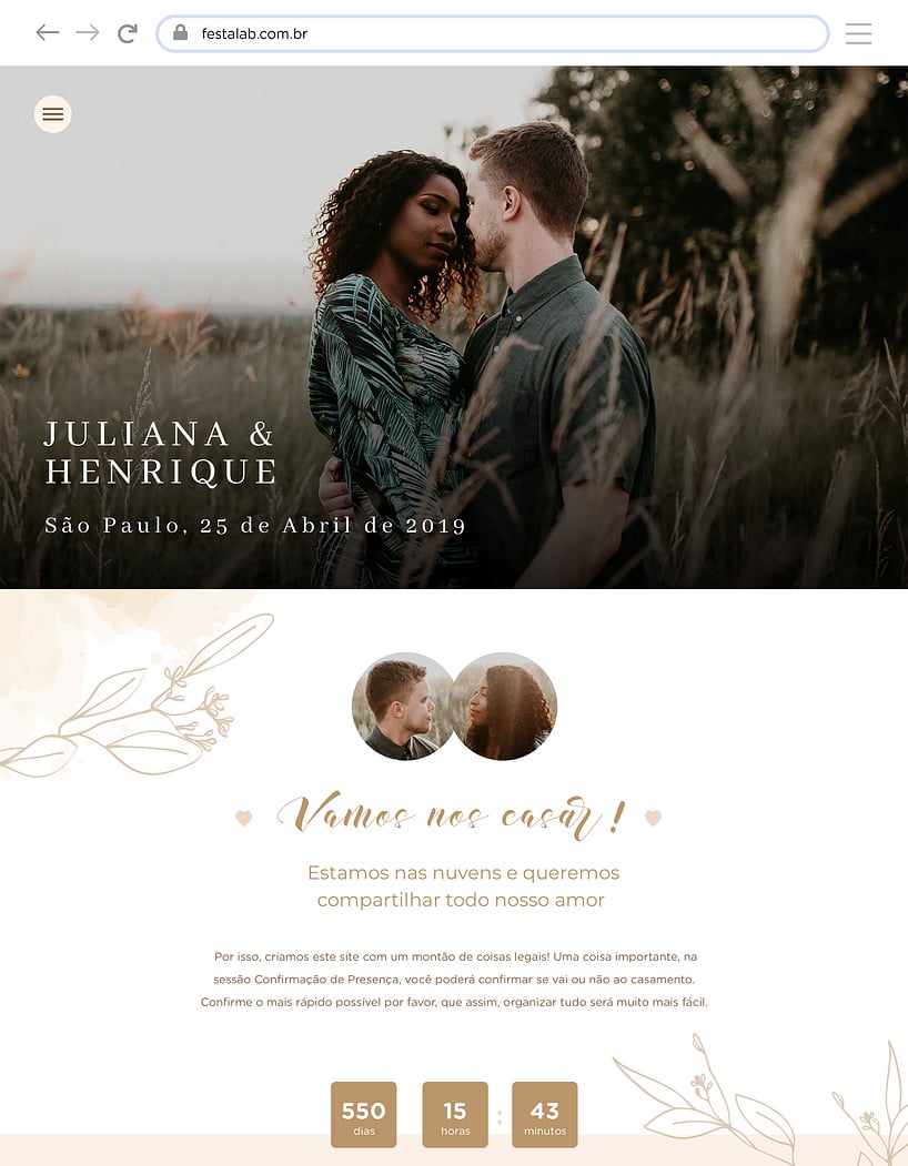 Crie seu site de Casamento - Rústico delicado| FestaLab