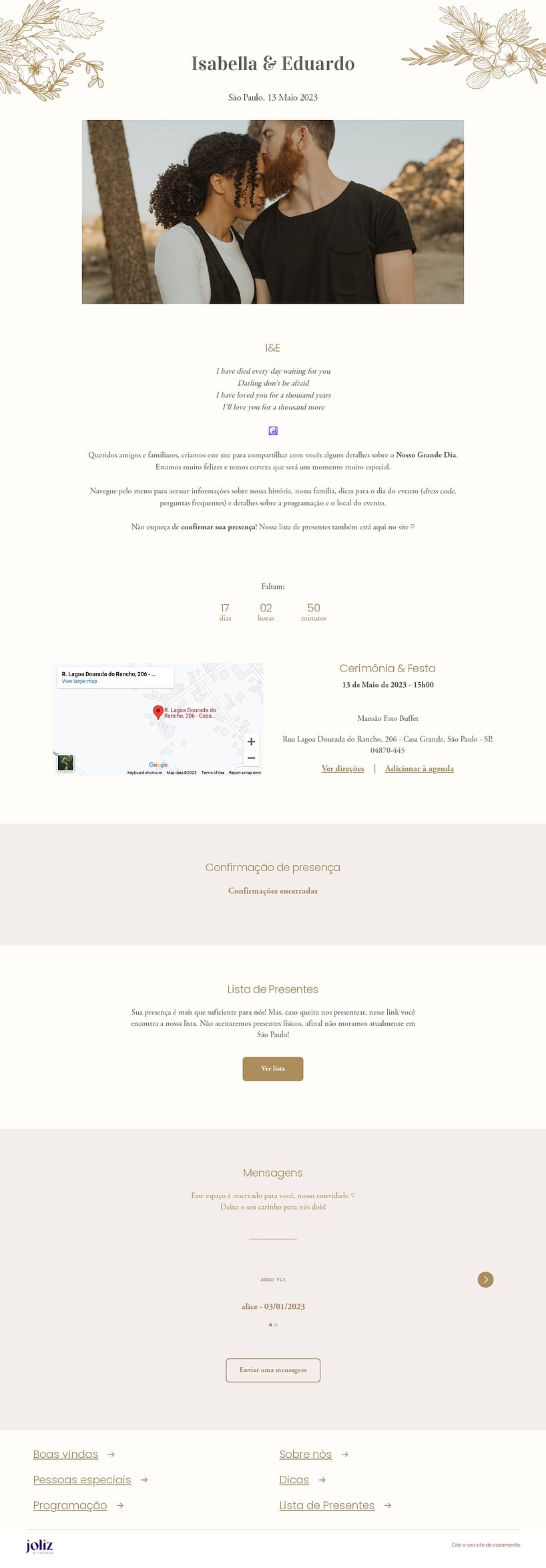 Crie seu site de Casamento - Traços Dourados| FestaLab
