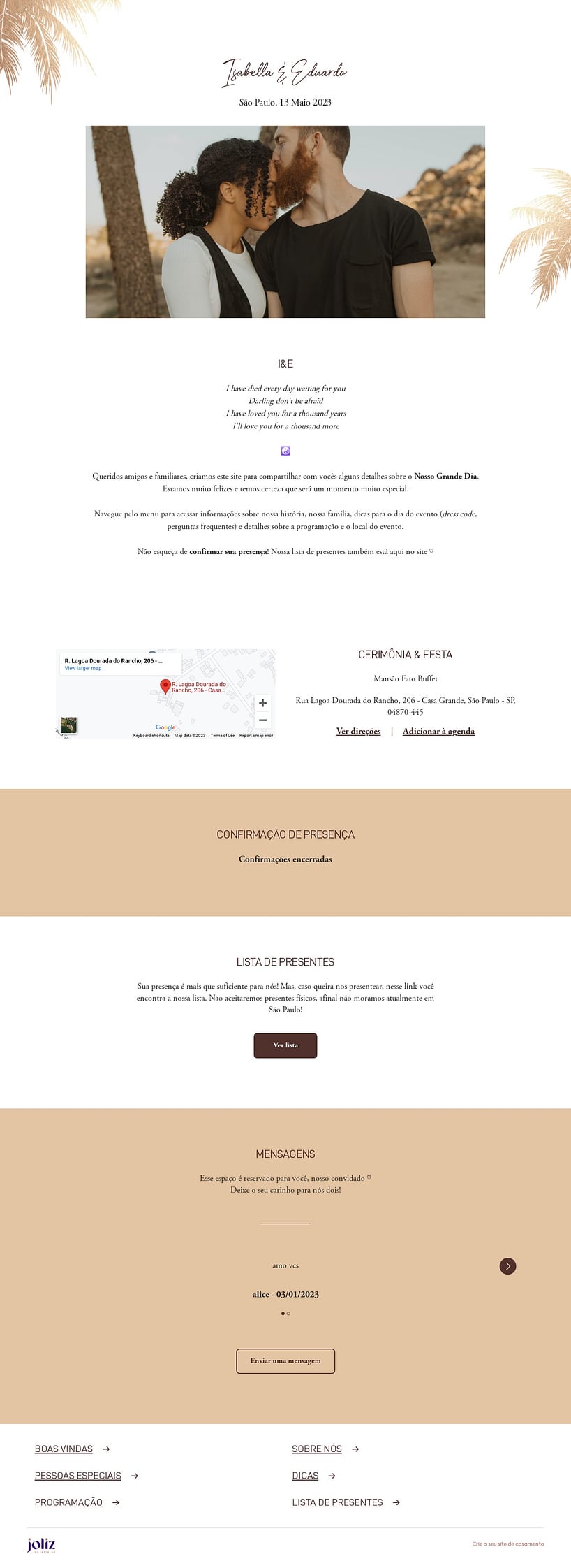 Crie seu site de Casamento - Praia dourada minimalista| FestaLab