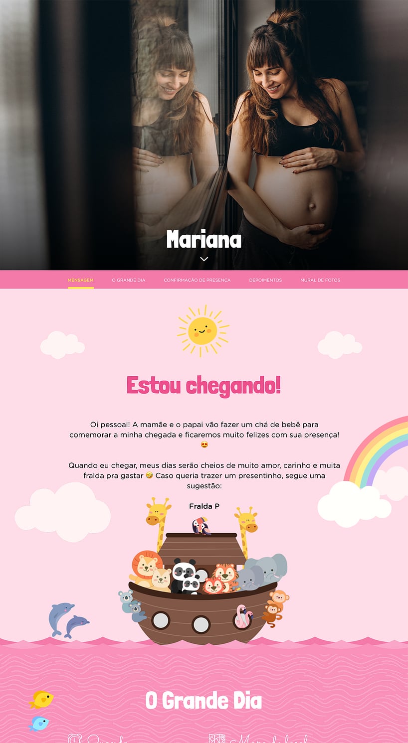 Convite Online Chá de bebê - Arca de Noé Rosa | FestaLab