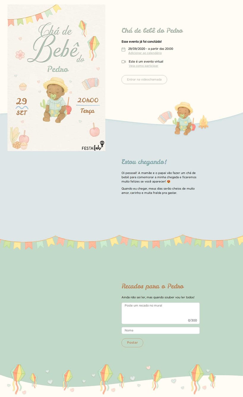 Convite Online Chá de bebê - Arraiá de Doçura Verde | FestaLab