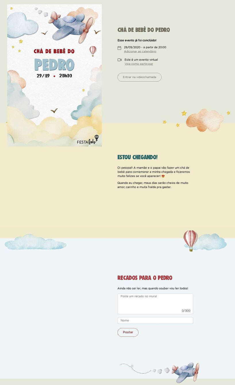 Convite Online Chá de bebê - Aviãozinho aquarela delicado | FestaLab