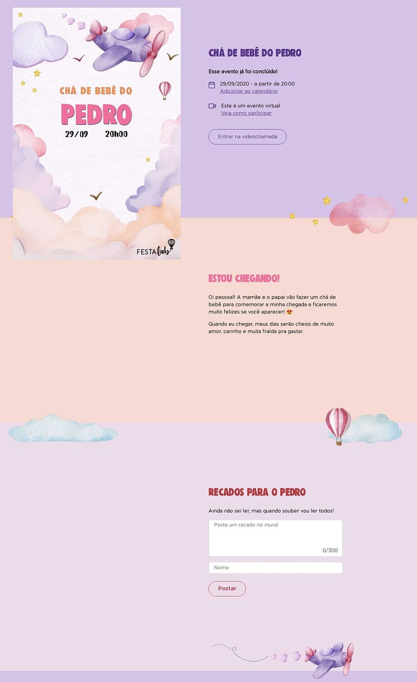 Convite Online Chá de bebê - Aviãozinho rosa aquarelado | FestaLab