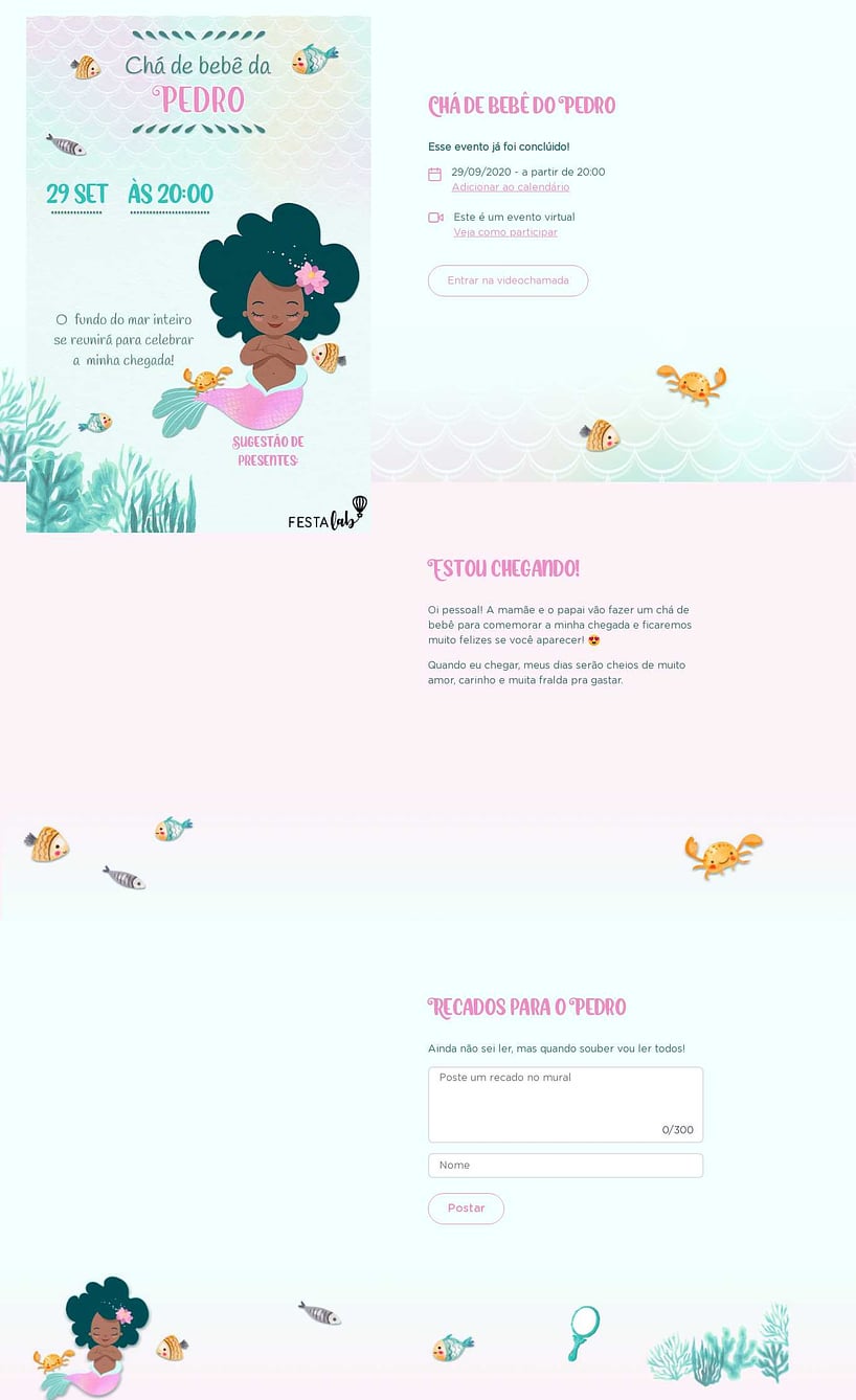 Convite Online Chá de bebê - Bebê Sereia Delicada | FestaLab