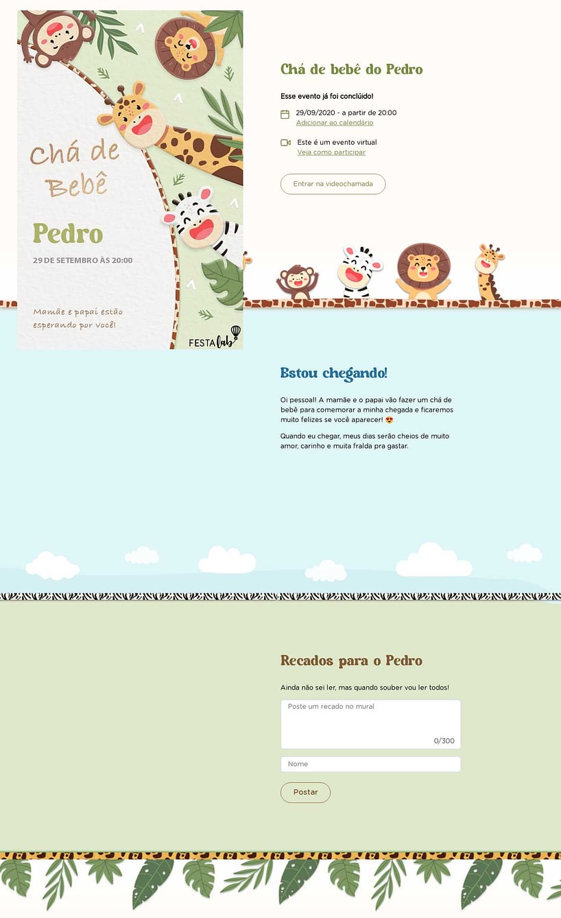 Convite Online Chá de bebê - Bicharada em Festa | FestaLab
