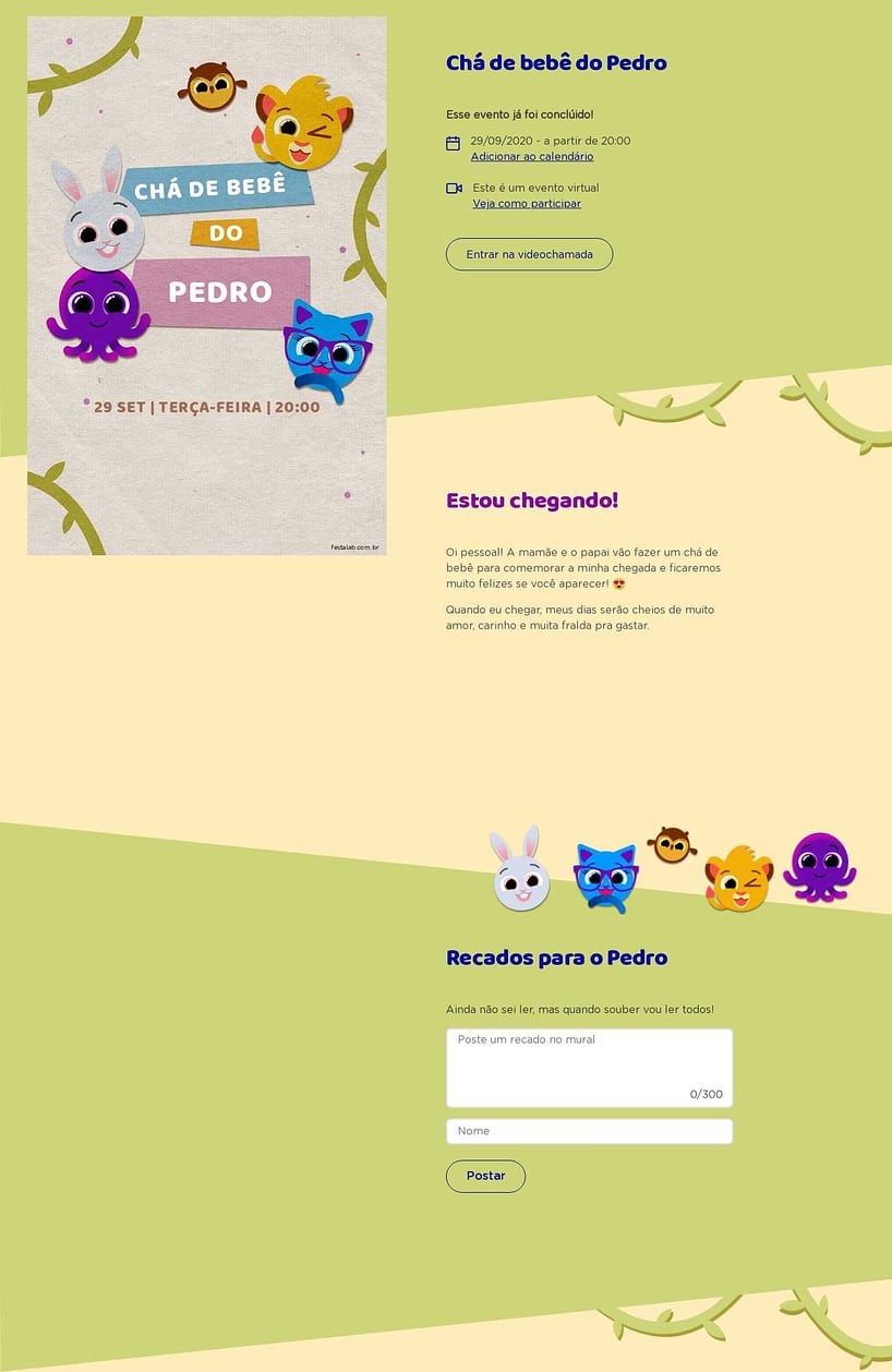 Convite Online Chá de bebê - Bolofofos Selva | FestaLab