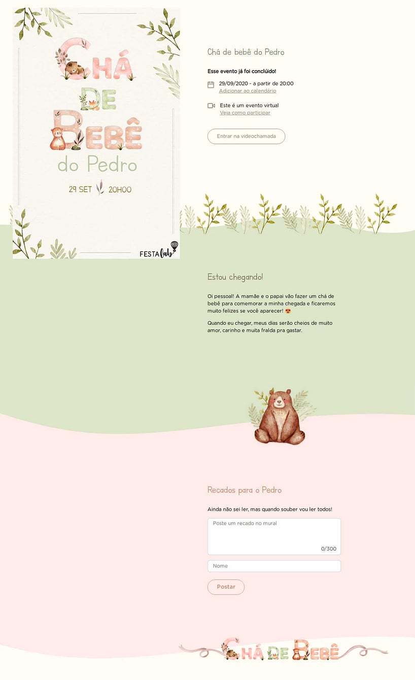 Convite Online Chá de bebê - Bosque de Outono | FestaLab