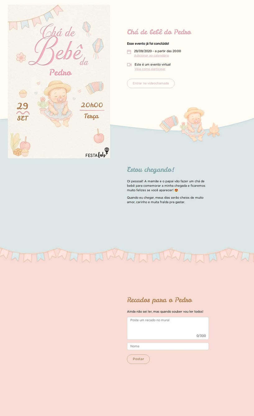 Convite Online Chá de bebê - Arraiá de Doçura | FestaLab