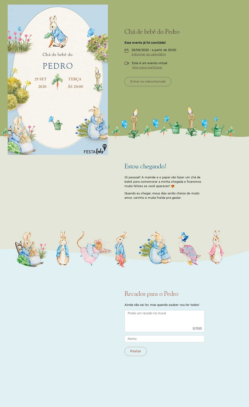 Convite Online Chá de bebê - Chá de Bebê do Peter Rabbit | FestaLab