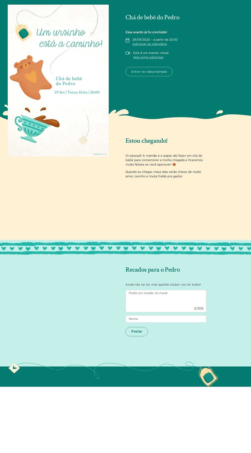 Convite Online Chá de bebê - Chá do Ursinho Verde | FestaLab