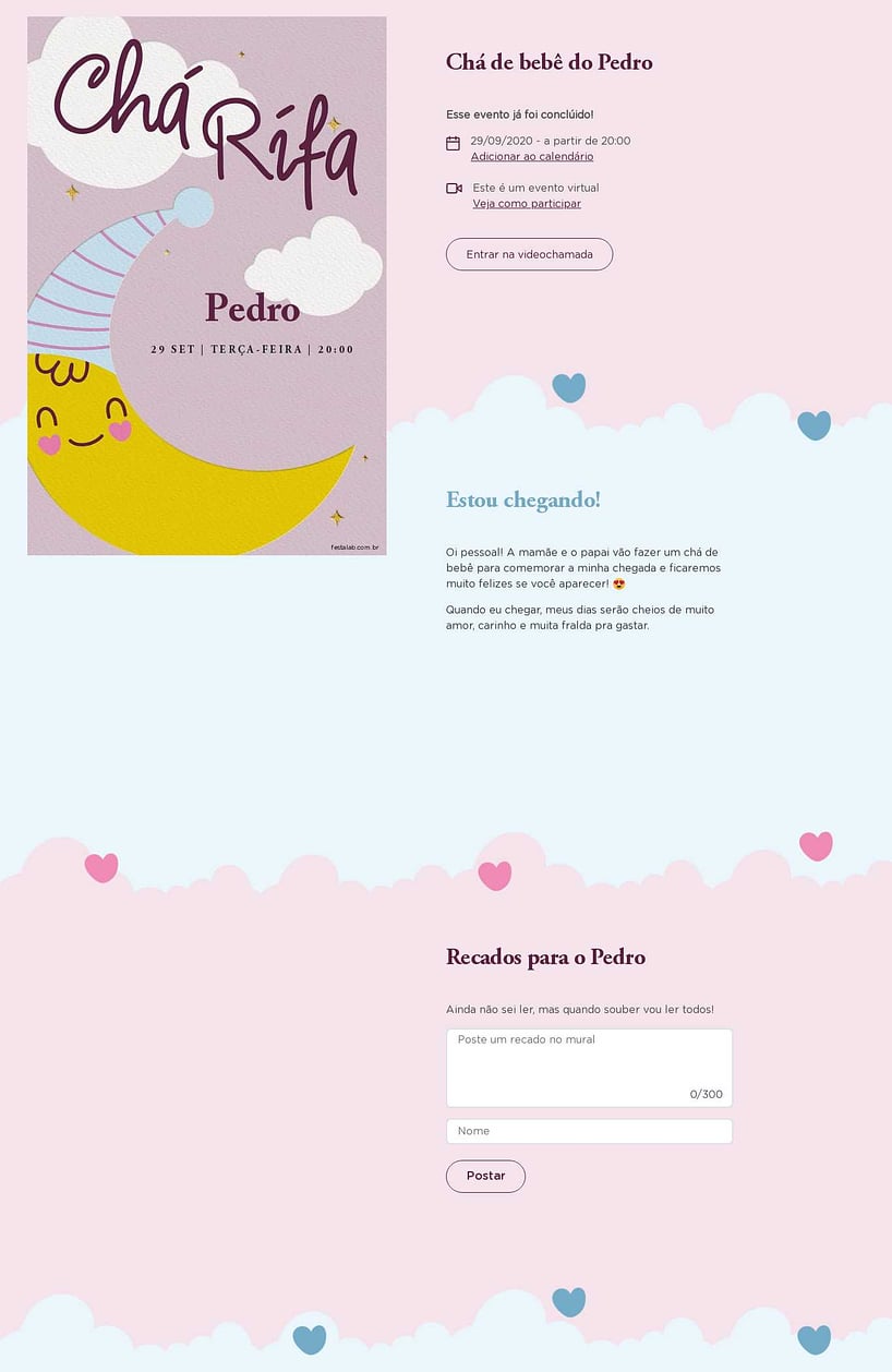 Convite Online Chá de bebê - Chá rifa lua rosa | FestaLab