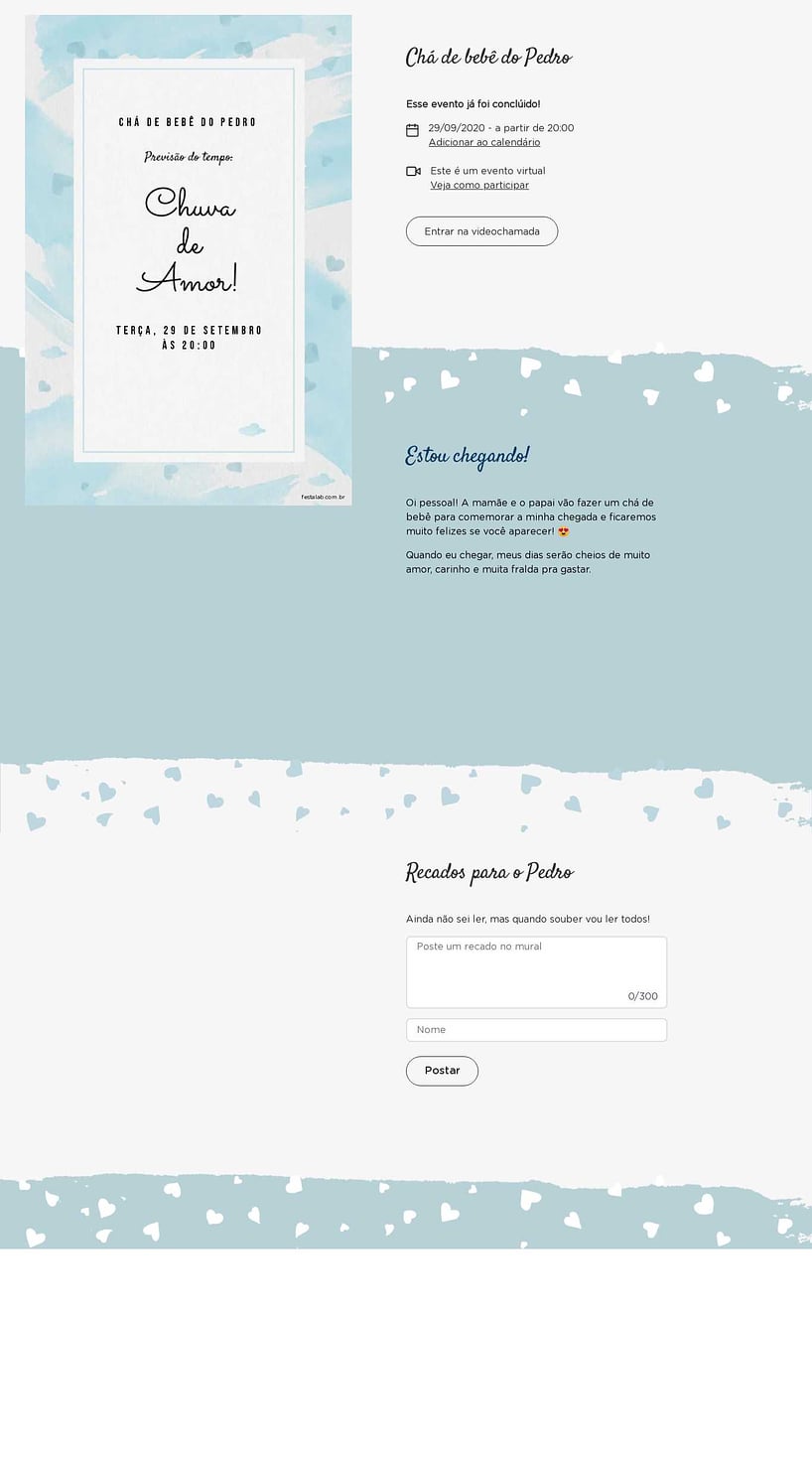 Convite Online Chá de bebê - Chuva de Amor Aquarela Azul | FestaLab