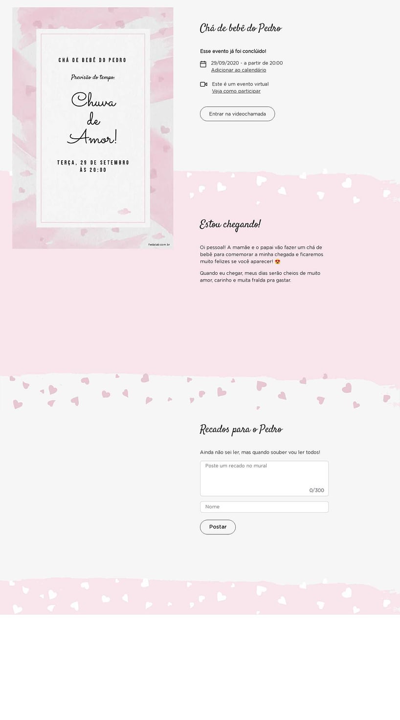 Convite Online Chá de bebê - Chuva de Amor Aquarela Rosa | FestaLab
