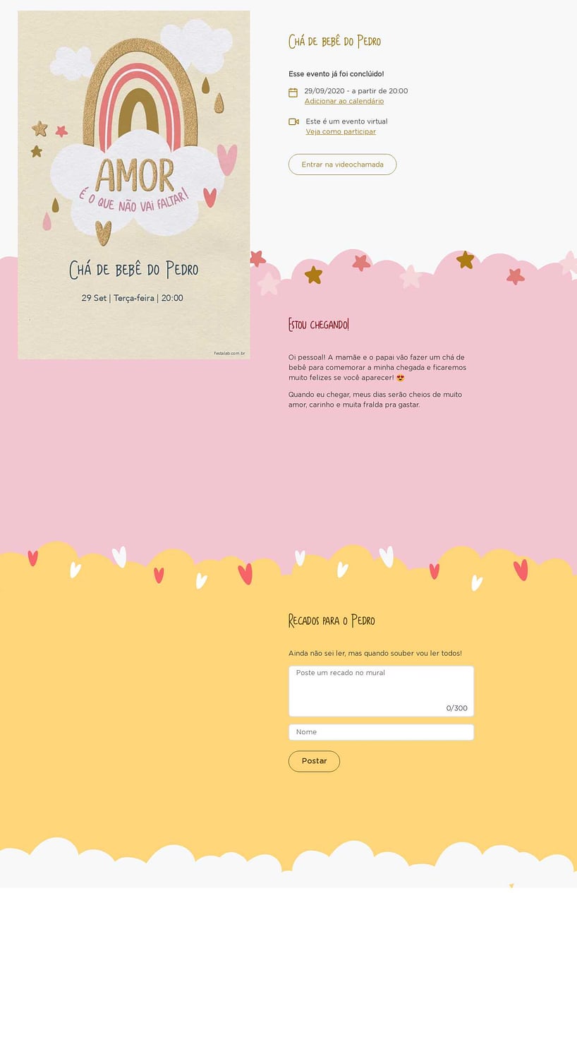 Convite Online Chá de bebê - Chuva de Amor Céu Amarelo | FestaLab