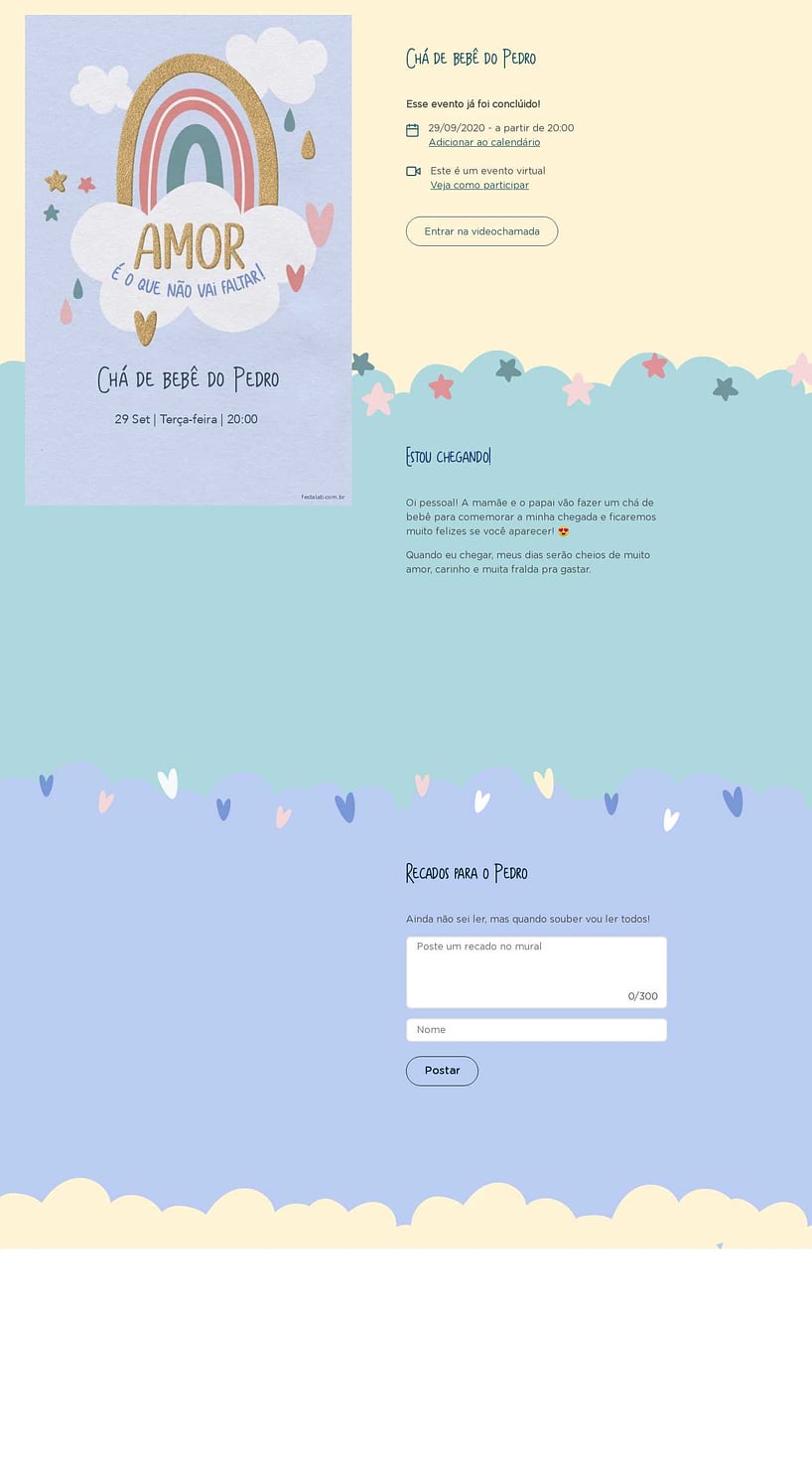 Convite Online Chá de bebê - Chuva de Amor Céu Azul | FestaLab