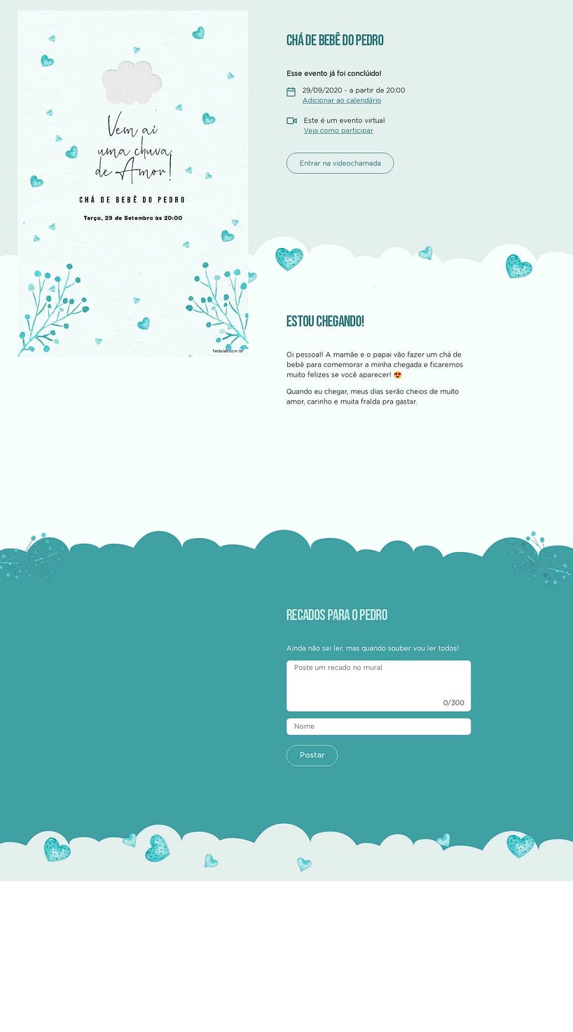 Convite Online Chá de bebê - Chuva de Paixão Azul | FestaLab