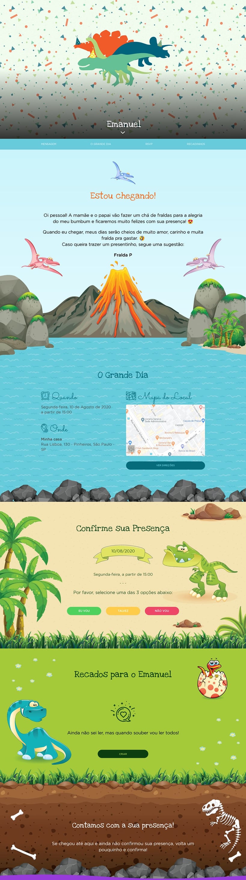 Convite Online Chá de bebê - Dinossauros | FestaLab