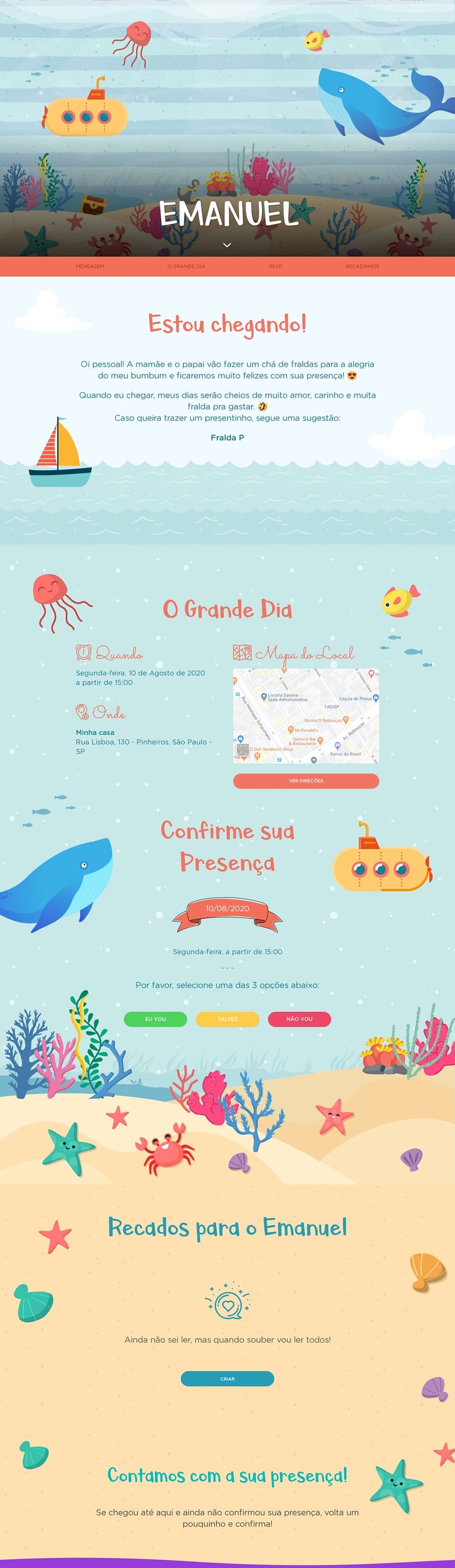Convite Online Chá de bebê - Fundo do Mar | FestaLab