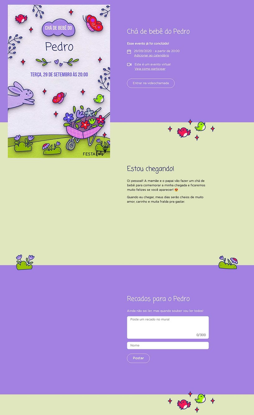 Convite Online Chá de bebê - No Reino das Flores: Lilás | FestaLab
