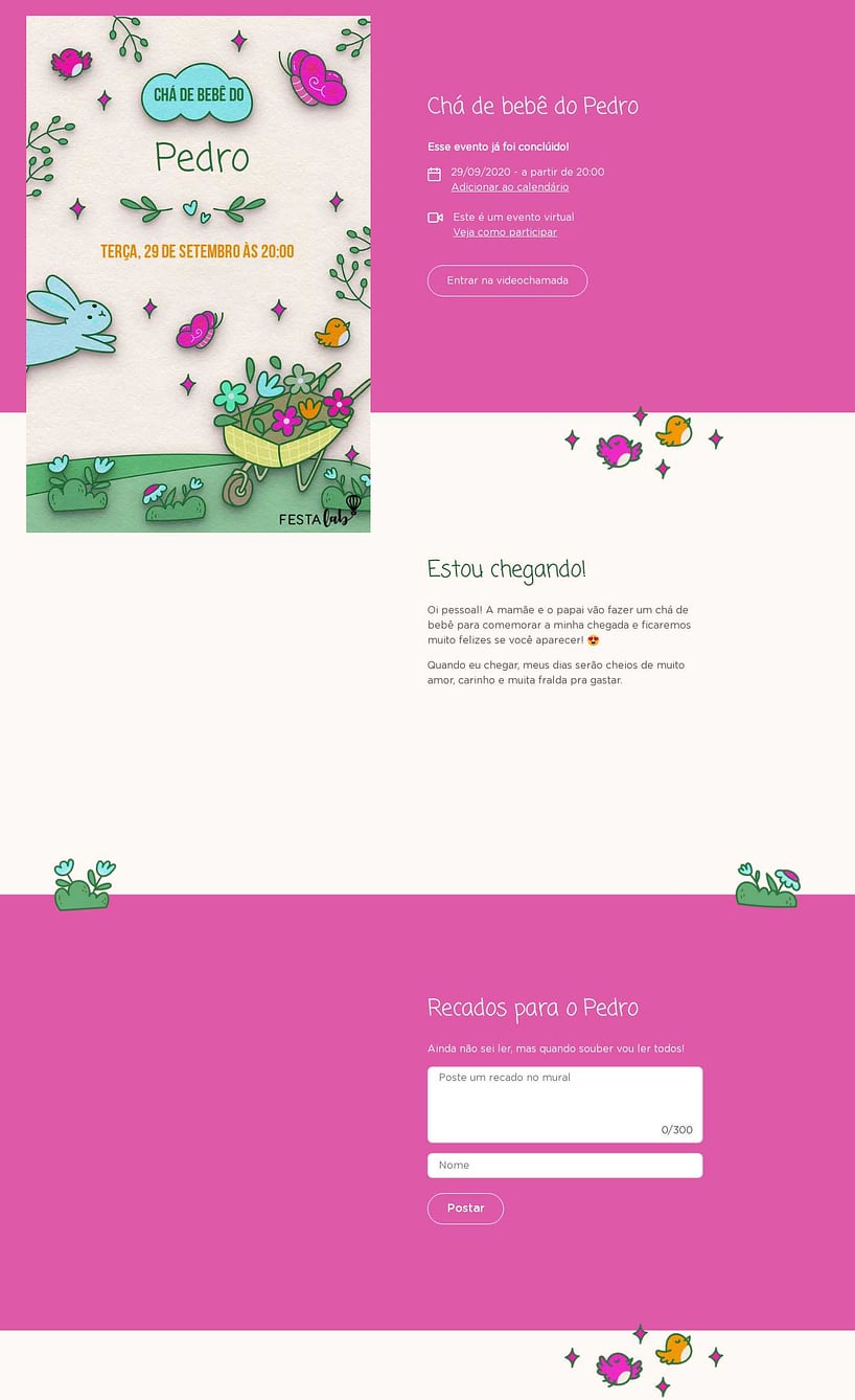 Convite Online Chá de bebê - No Reino das Flores | FestaLab
