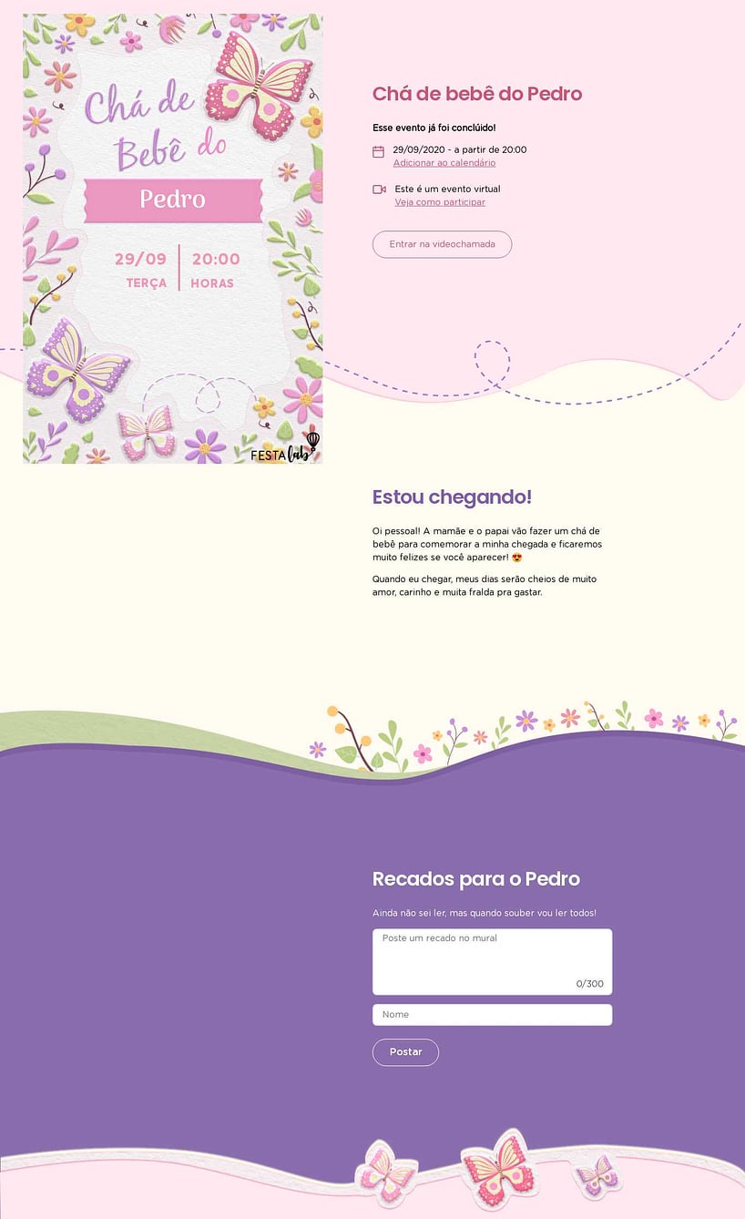 Convite Online Chá de bebê - Jardim das flores | FestaLab