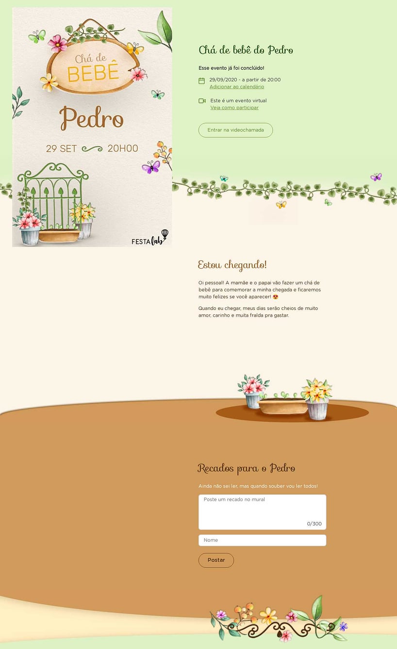 Convite Online Chá de bebê - Jardim Delicado | FestaLab