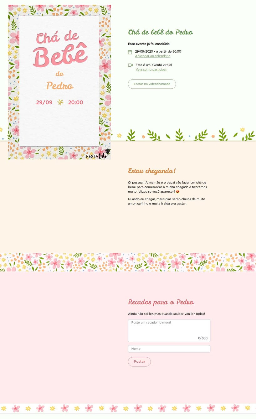 Convite Online Chá de bebê - Jardim de Alegria | FestaLab