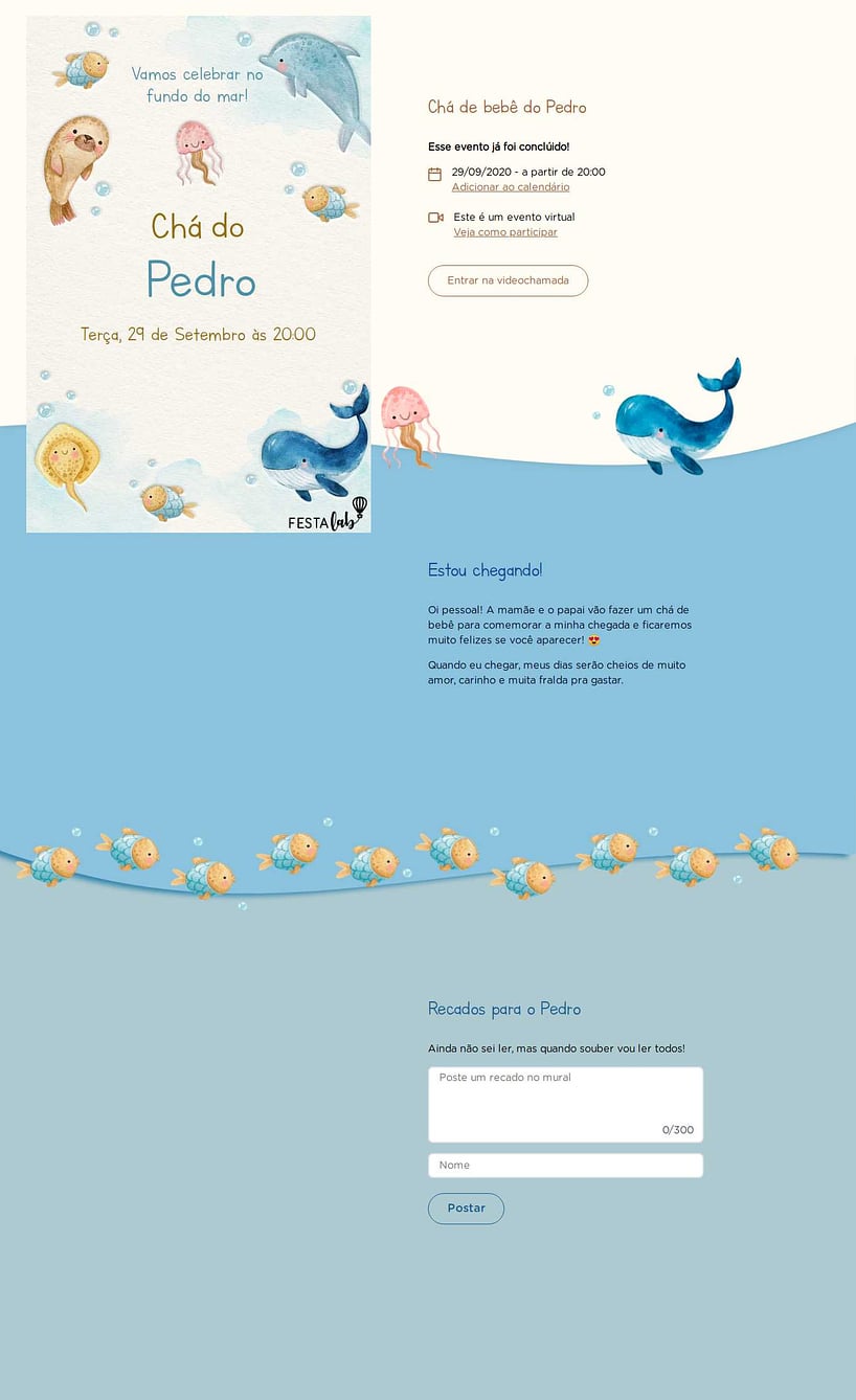 Convite Online Chá de bebê - Meu peixinho | FestaLab