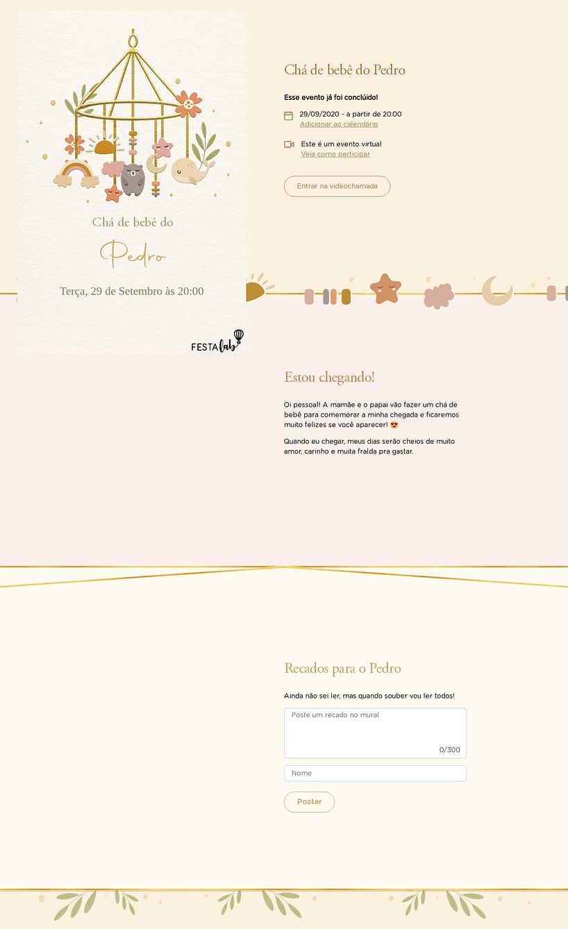 Convite Online Chá de bebê - Mobiles e Mimos | FestaLab