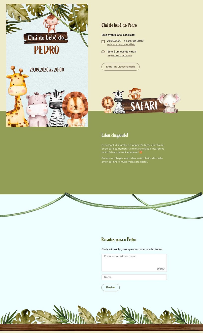Convite Online Chá de bebê - Moldura de Safari | FestaLab
