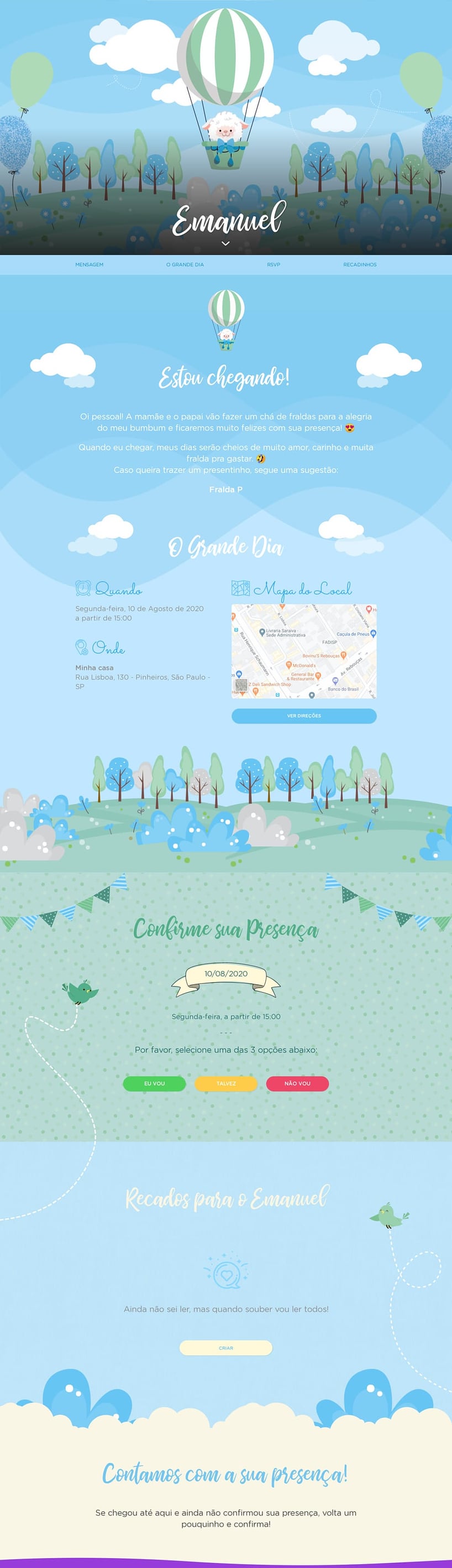 Convite Online Chá de bebê - Ovelha Baloeira azul | FestaLab