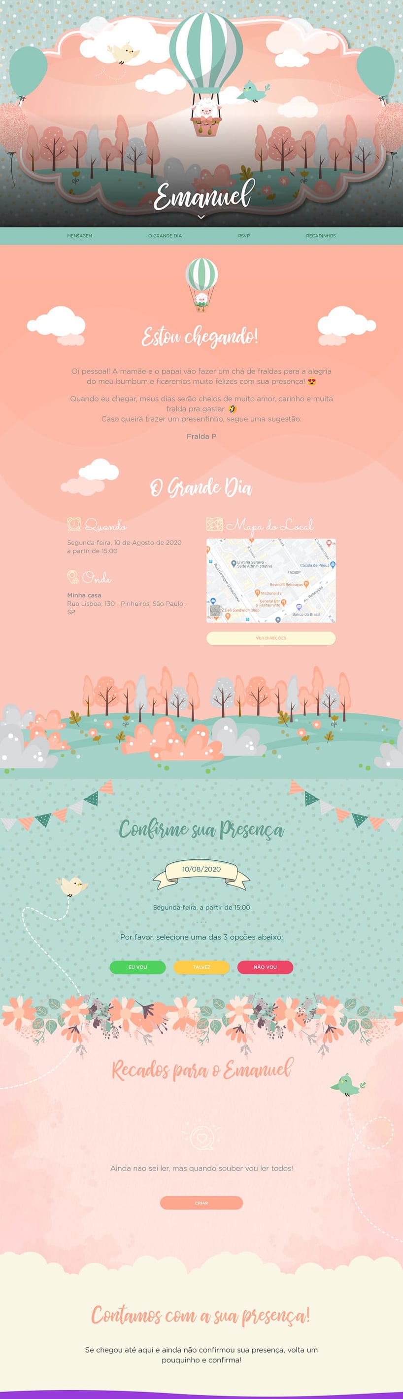 Convite Online Chá de bebê - Ovelha Baloeira verde | FestaLab