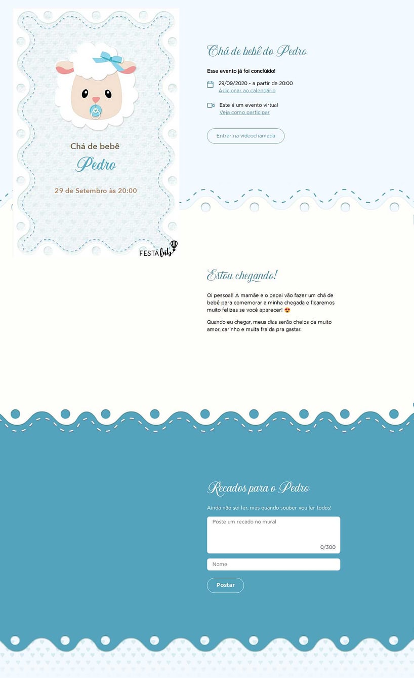 Convite Online Chá de bebê - Ovelhinha azul | FestaLab