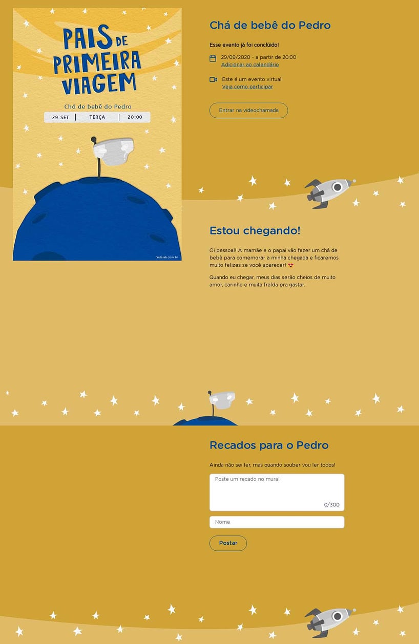 Convite Online Chá de bebê - Pais de Primeira Viagem Amarelo | FestaLab