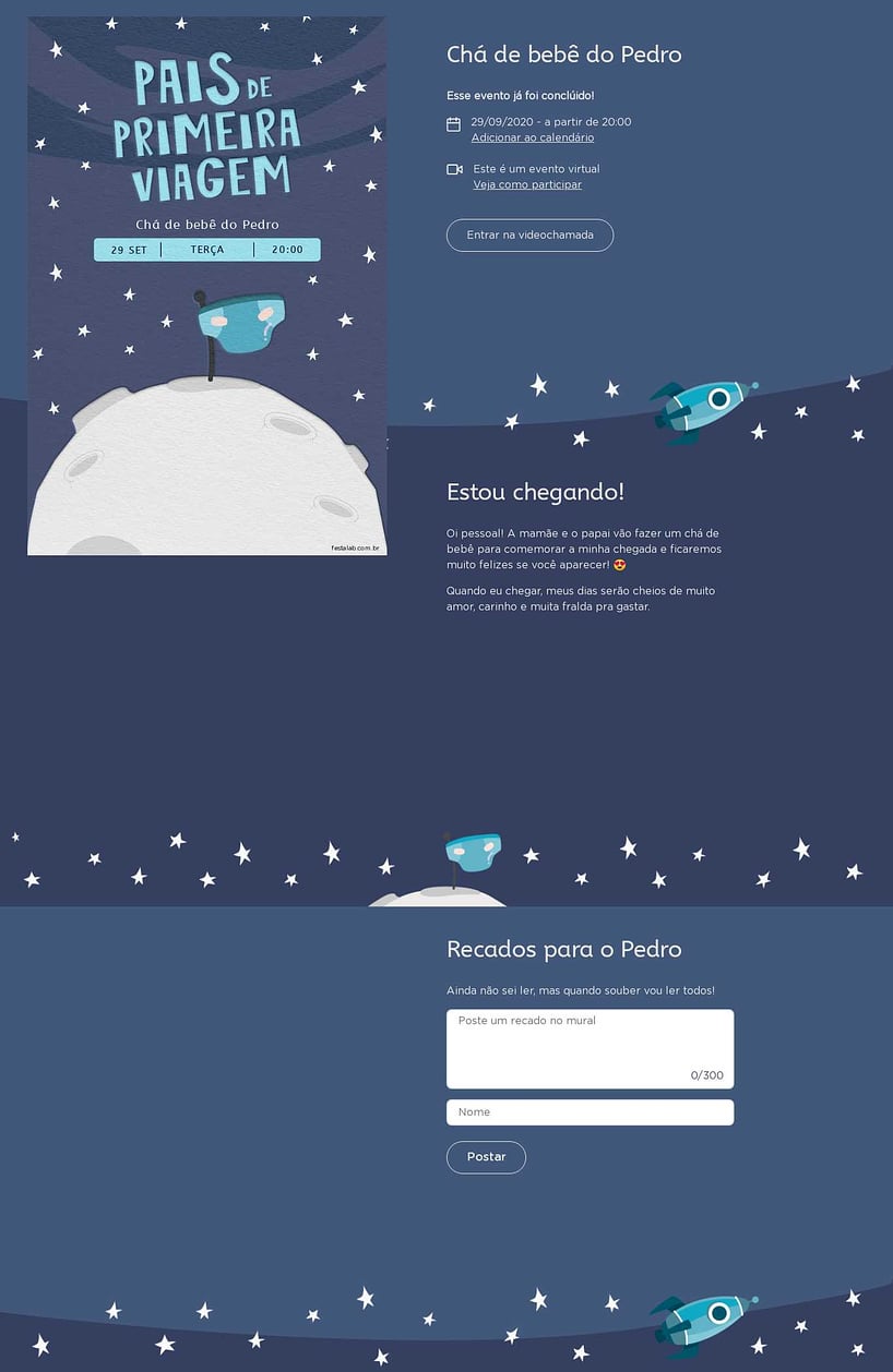 Convite Online Chá de bebê - Pais de Primeira Viagem escuro | FestaLab