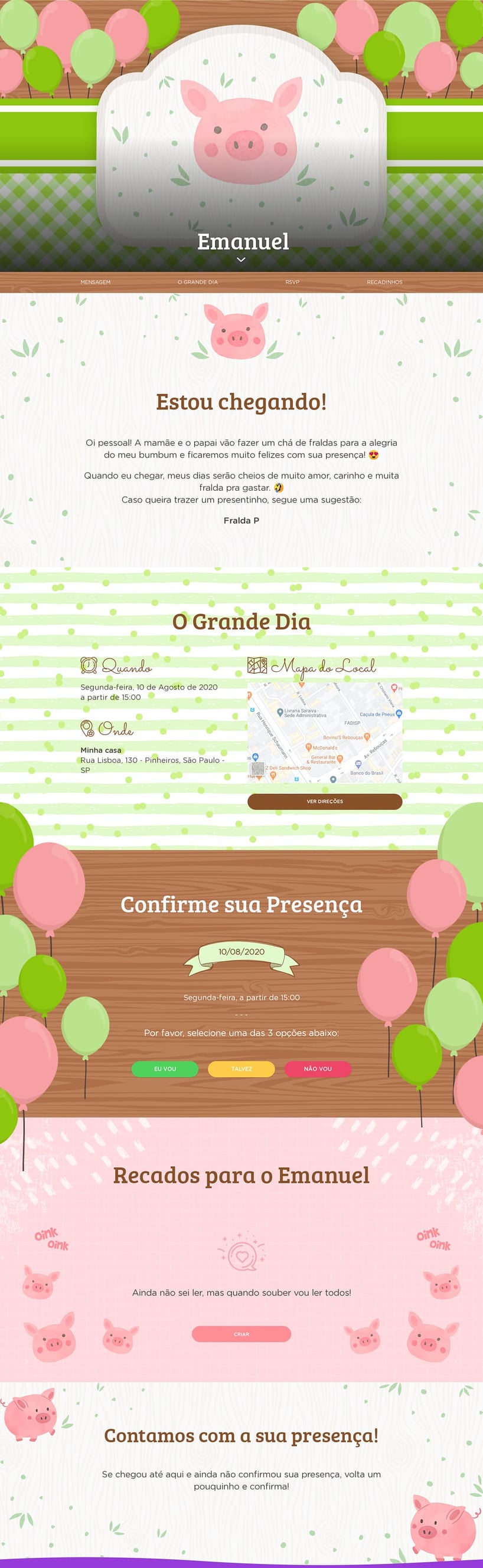 Convite Online Chá de bebê - Porquinhos | FestaLab