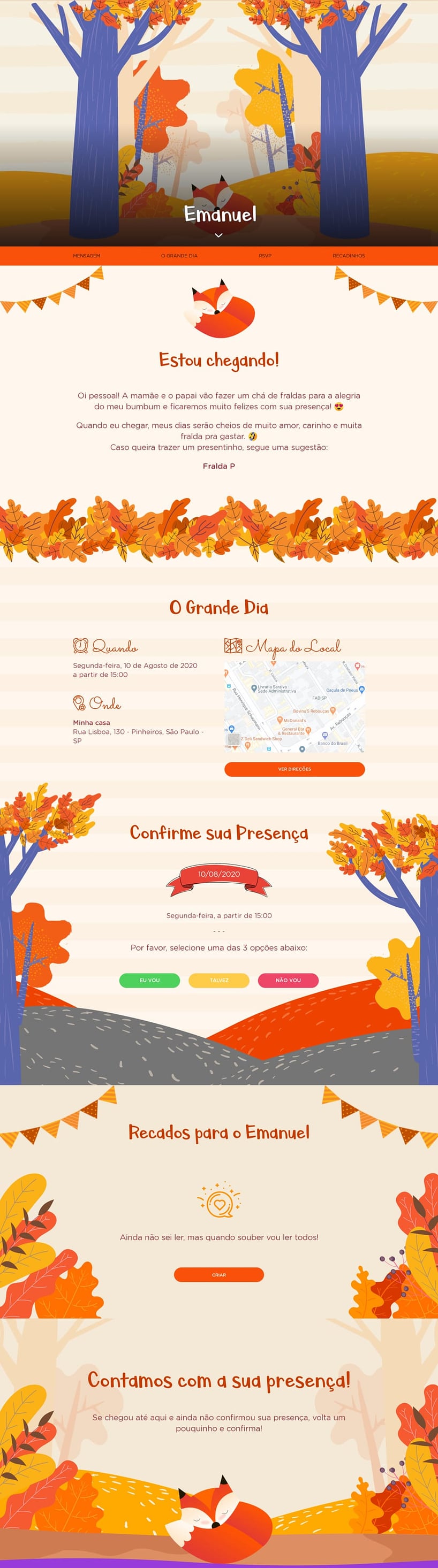 Convite Online Chá de bebê - Raposinha | FestaLab