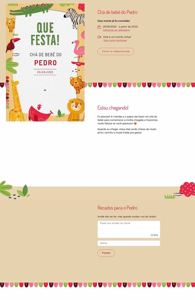 Convite Online Chá de bebê - Safari baby colorido com laranja | FestaLab