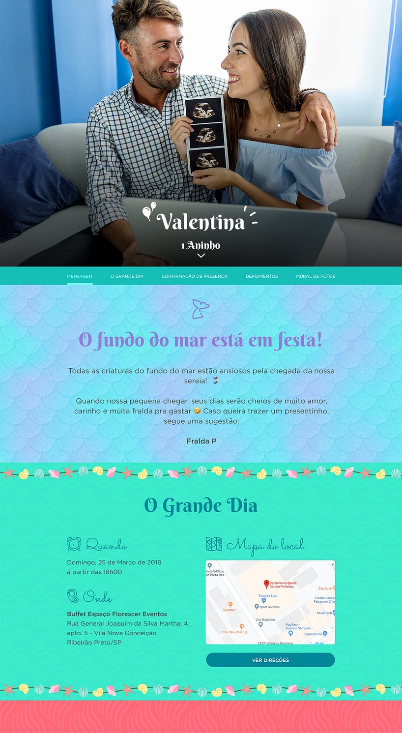 Convite Online Chá de bebê - Sereia brilhante | FestaLab
