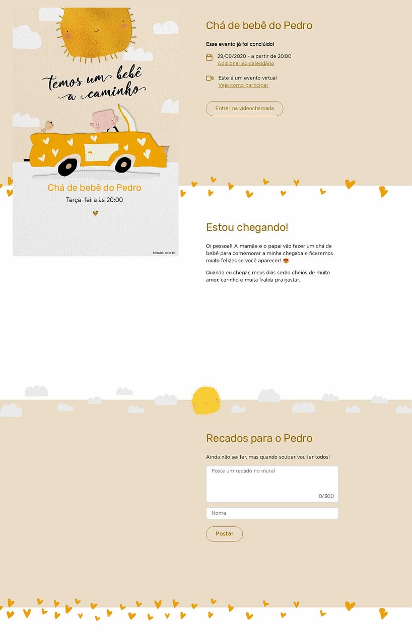 Convite Online Chá de bebê - Solzinho amarelinho aquarela | FestaLab