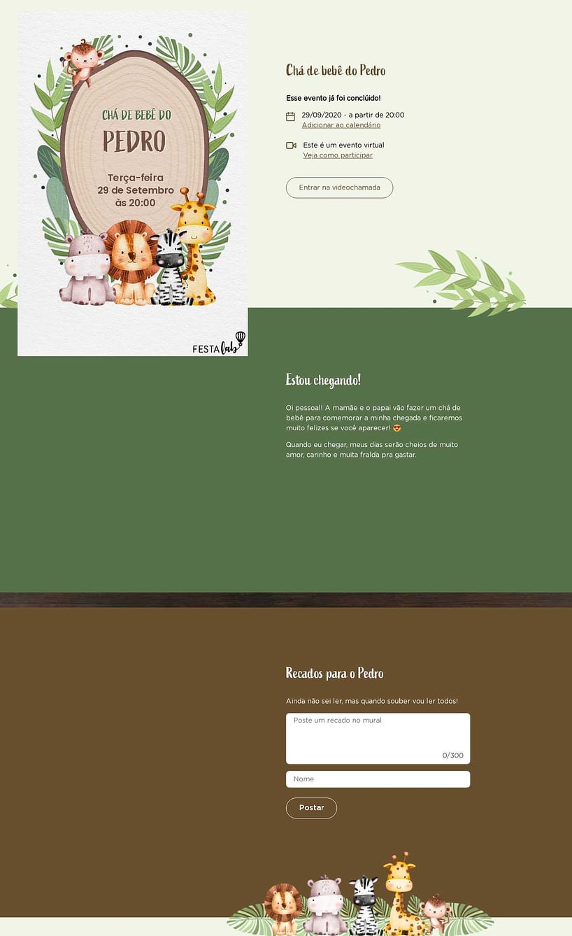 Convite Online Chá de bebê - Tronco de Safari | FestaLab