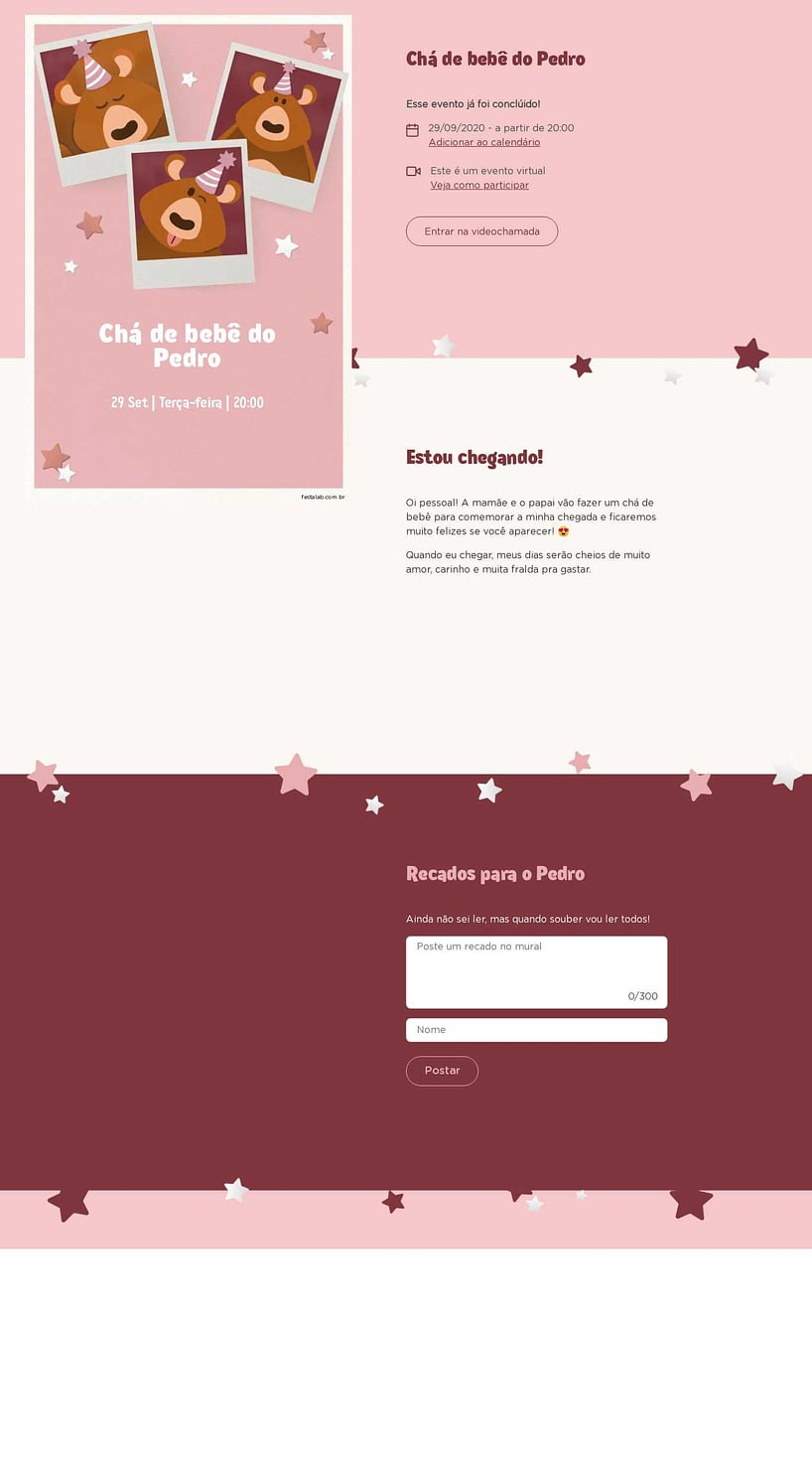 Convite Online Chá de bebê - Ursinho Festa Rosa | FestaLab