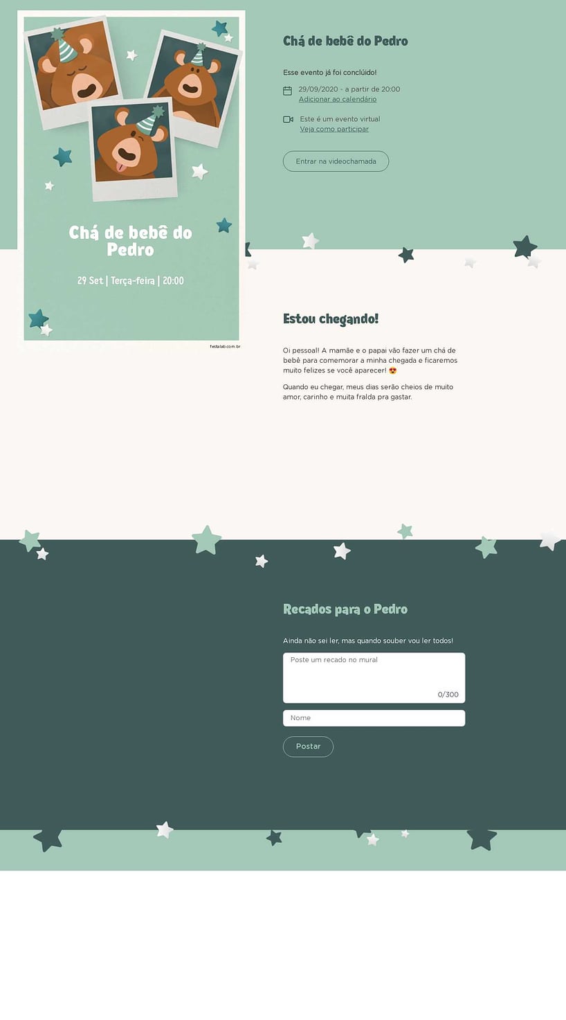 Convite Online Chá de bebê - Ursinho Festa Verde | FestaLab