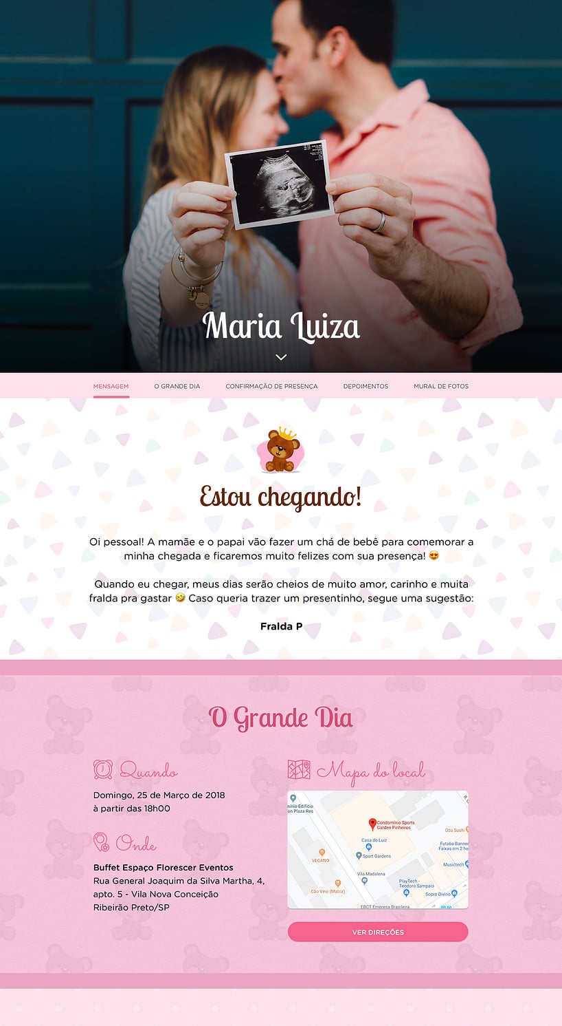 Convite Online Chá de bebê - Ursinho rosa | FestaLab