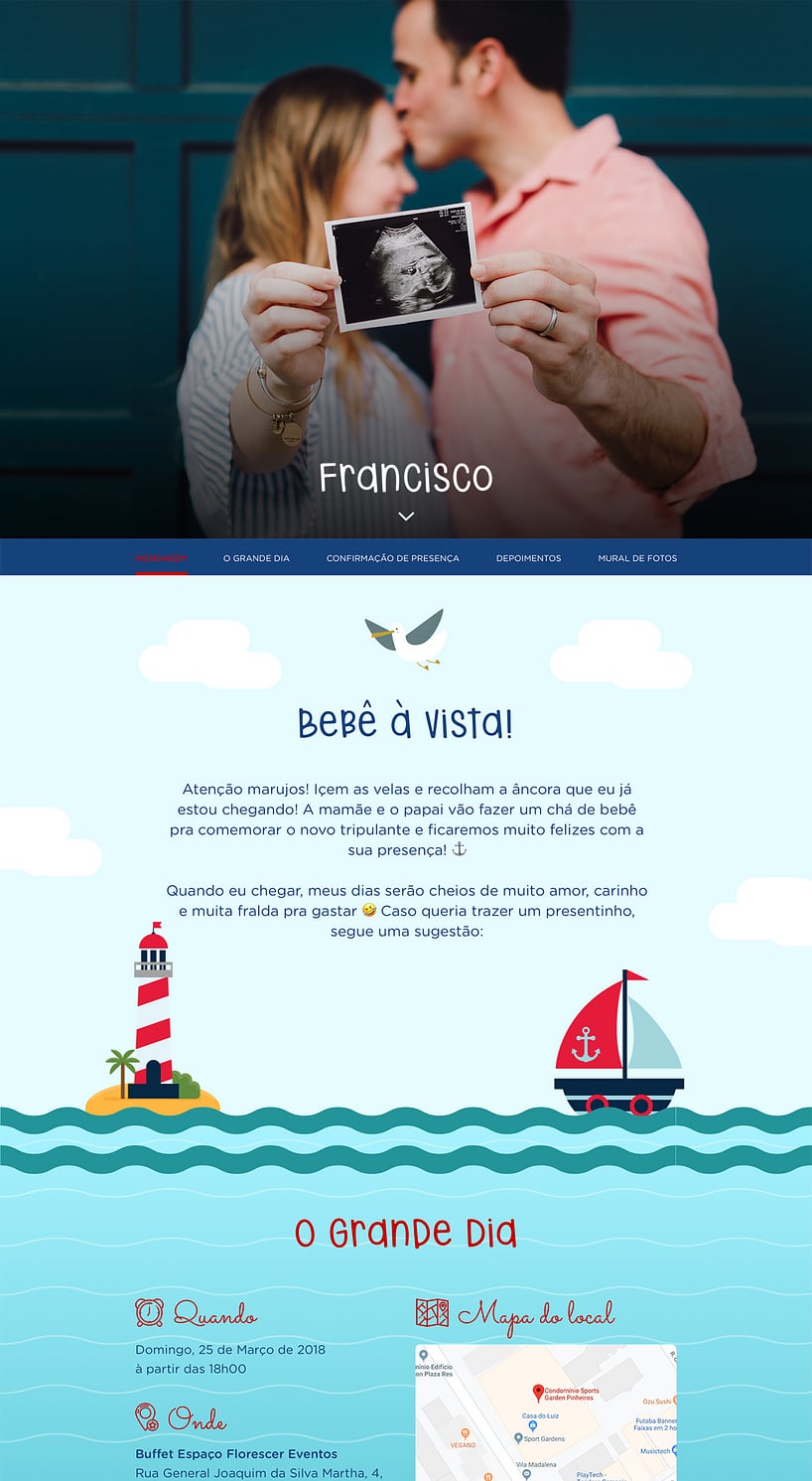 Convite Online Chá de bebê - Urso Marinheiro | FestaLab