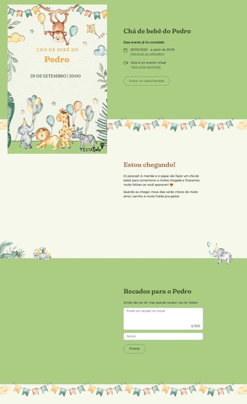 Convite Online Chá de bebê - Zoológico amarelo | FestaLab