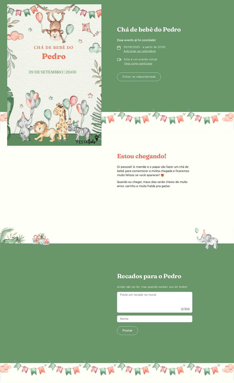 Convite Online Chá de bebê - Zoológico rosa | FestaLab