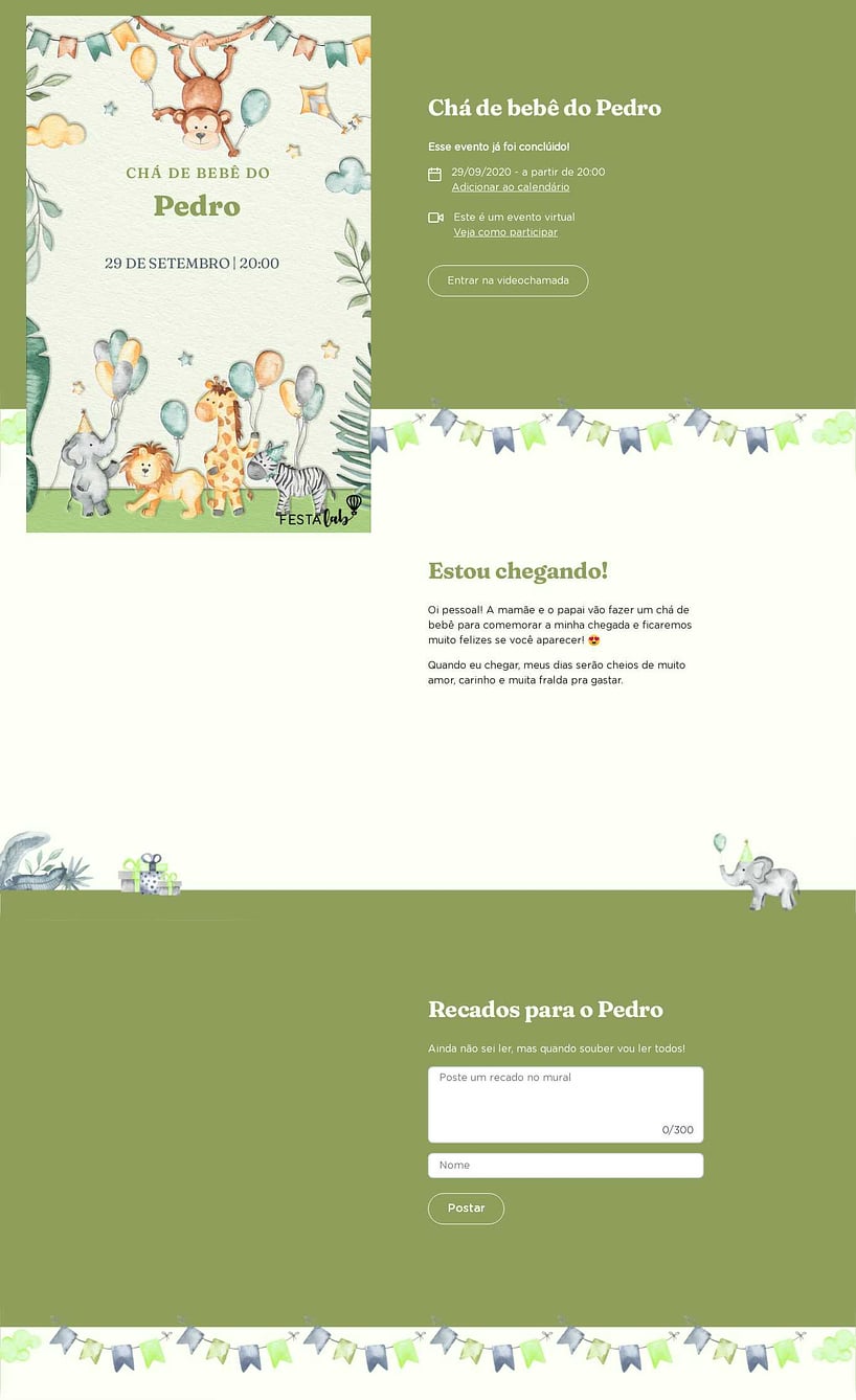 Convite Online Chá de bebê - Zoológico verde | FestaLab