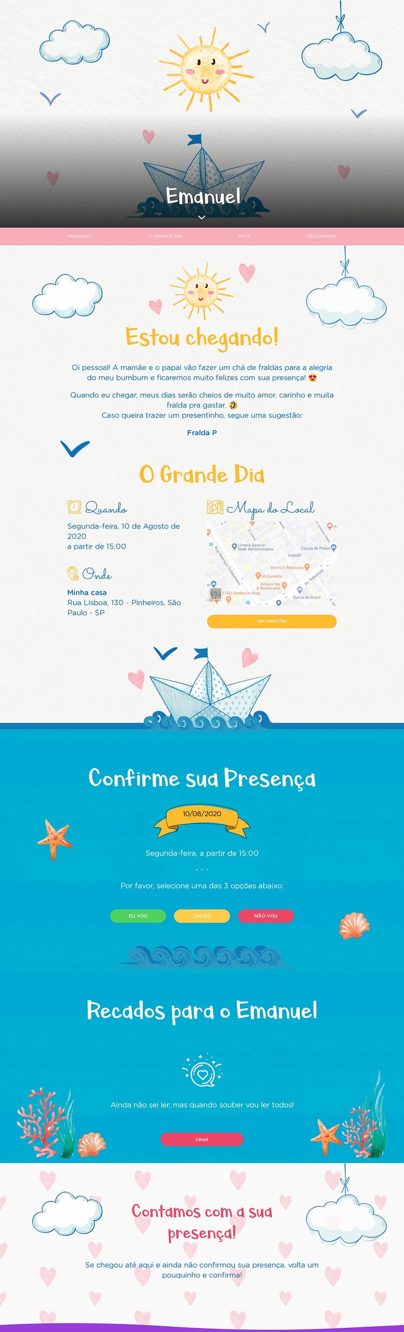 Convite Online Chá de fraldas - Aquarela | FestaLab